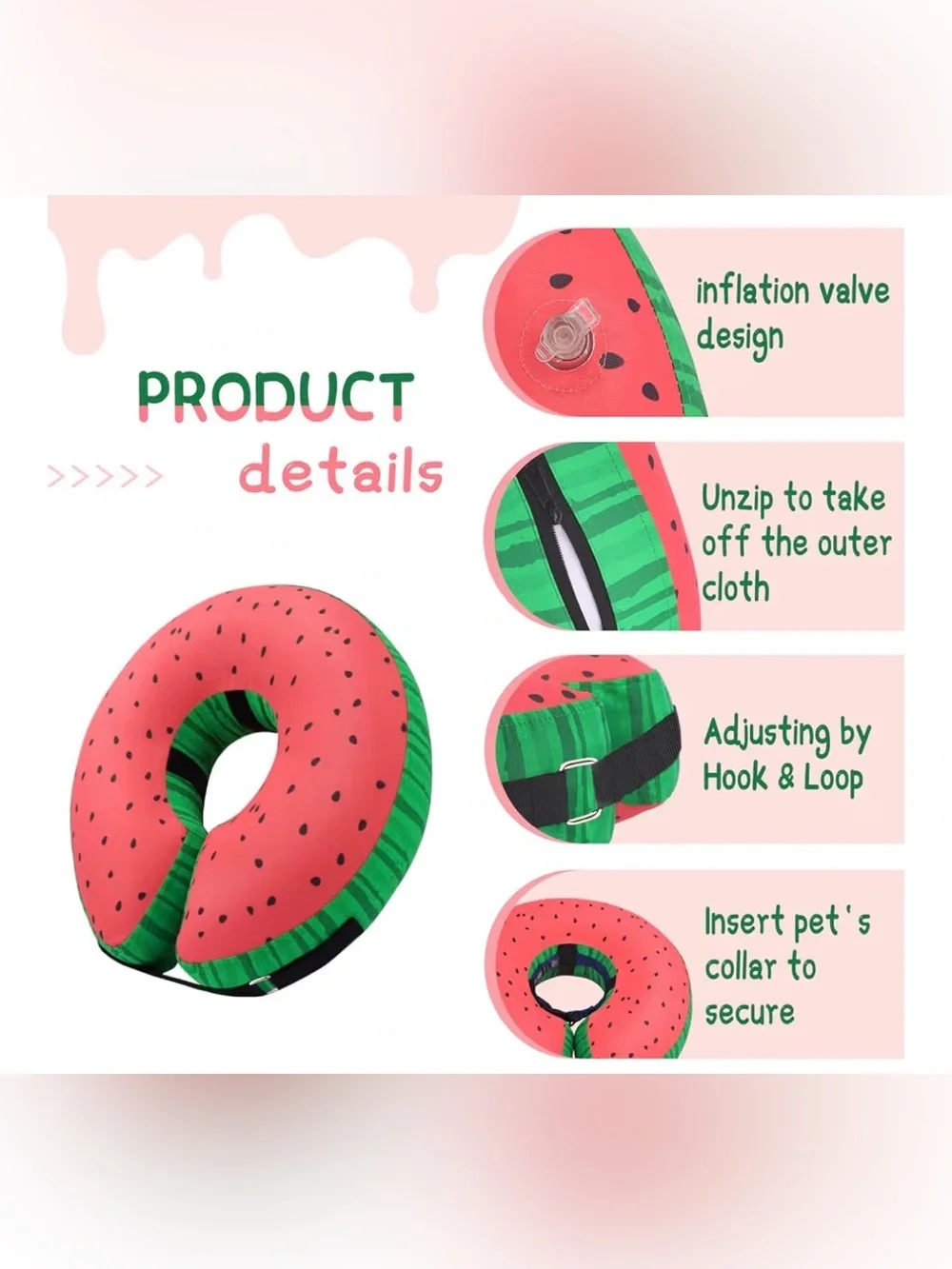 NEW XL Pink & Green Inflatable Dog Donut Recovery Collar